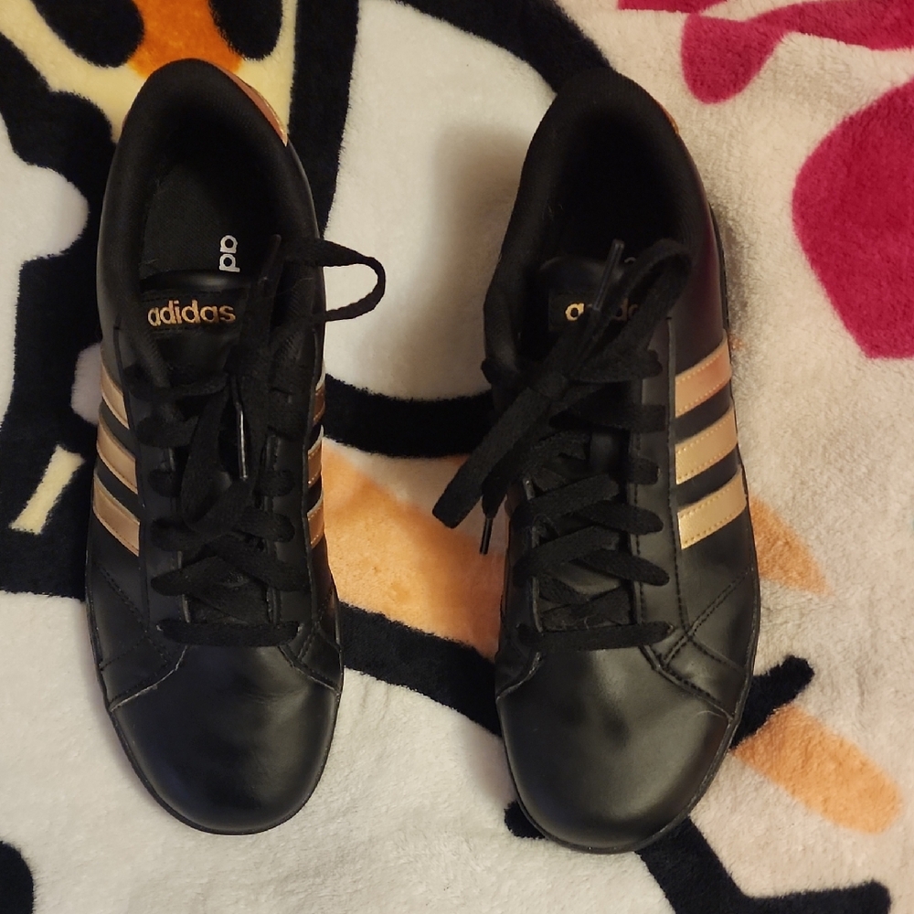 Adidas Women's Black Sneakers with Gold Stripes